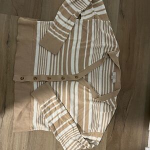 LOFT Tan and White Striped Cardigan